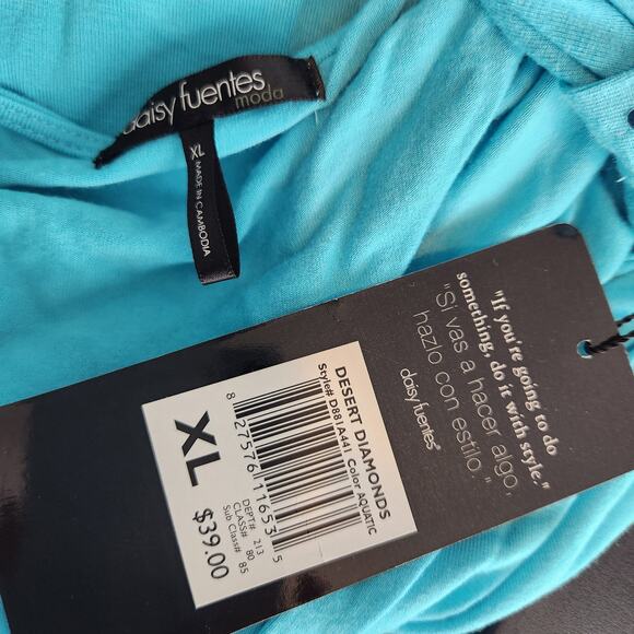 SALE Daisy Fuentes Desert Diamond Sequined Shoulder Top Aquatic Blue XL NWT! - Picture 2 of 6